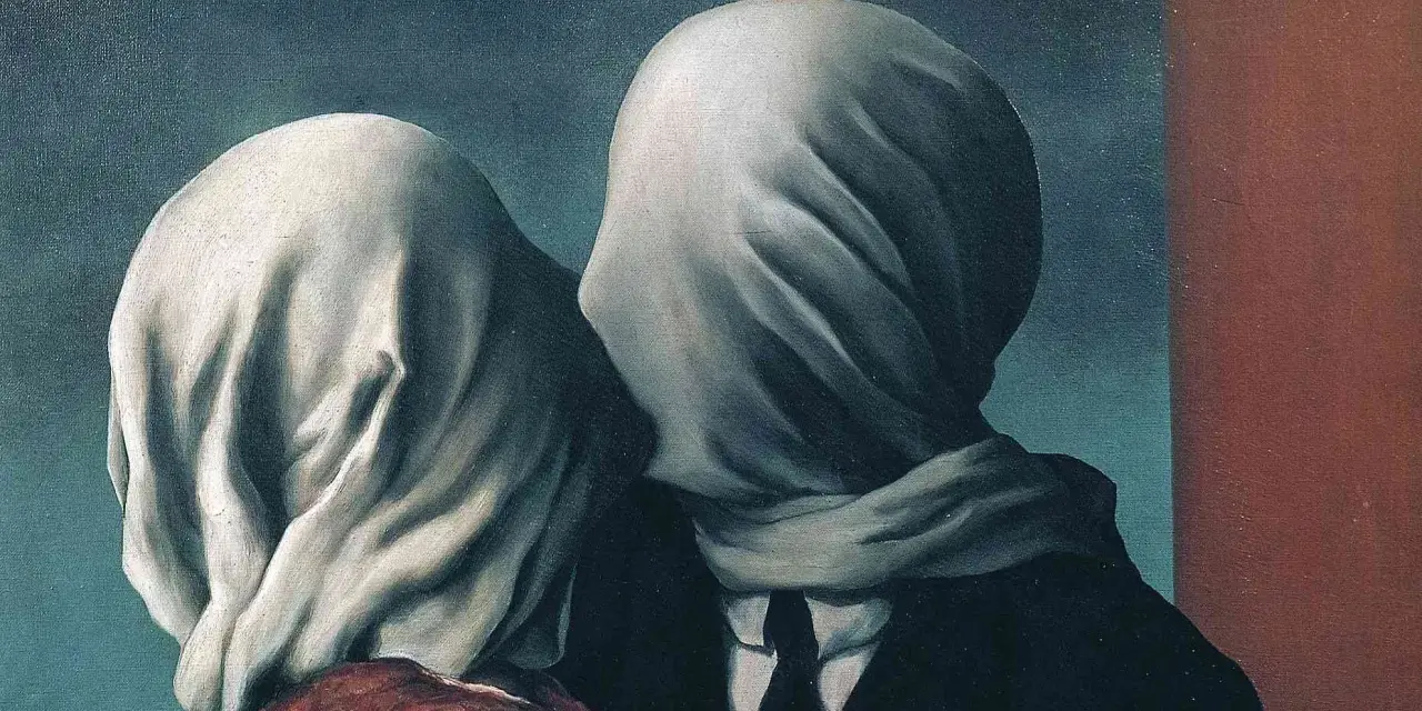Magritte's "The Lovers" - piękne obrazy znanych malarzy, gdzie zakryte twarze symbolizują niewidzialne bariery w miłości.