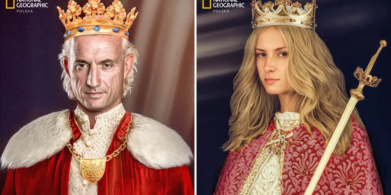 Anna Jagiellonka uroda. Królowa Jadwiga Andegaweńska z mieczem i Władysław Jagiełło w koronach.