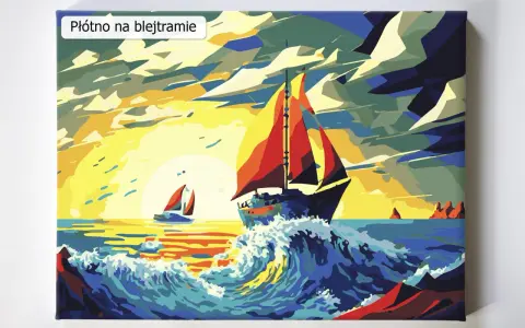 Obrazy znanych malarzy łatwe do namalowania: dynamiczny żaglowiec na wzburzonym morzu, zachód słońca, stylizowana grafika.