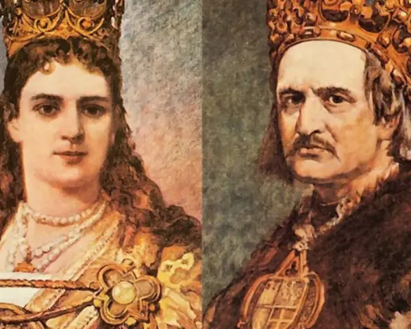 Portret królowej Jadwigi i króla Jagiełły. Królowa Jadwiga miała 25 lat, gdy urodziła dziecko.