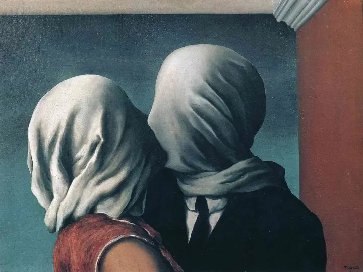 Magritte's "The Lovers" - piękne obrazy znanych malarzy, gdzie zakryte twarze symbolizują niewidzialne bariery w miłości.