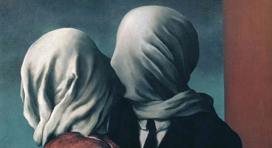 Magritte's "The Lovers" - piękne obrazy znanych malarzy, gdzie zakryte twarze symbolizują niewidzialne bariery w miłości.