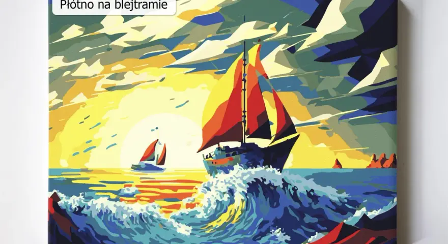 Obrazy znanych malarzy łatwe do namalowania: dynamiczny żaglowiec na wzburzonym morzu, zachód słońca, stylizowana grafika.